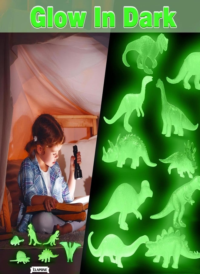 CLAPONE مجموعة ألعاب ديناصورات صغيرة مضيئة في الظلام من CLAPONE، 6 قطع، للأطفال - مجسمات ديناصورات لتزيين الكب كيك، هدايا للحفلات، حشوات لأكياس الهدايا، جوائز صفية، وزينة أعياد ميلاد للأولاد والبنات - Image 4